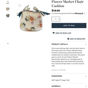 MacKenzie-Childs Flower Market Chair Cushio(s) New in package $118.00